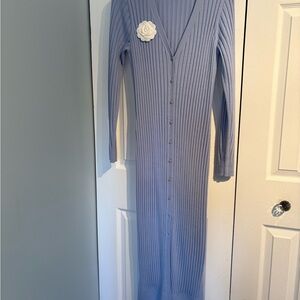Ribbed Button-Front Maxi Cardigan Dress in Baby Blue Club Monaco